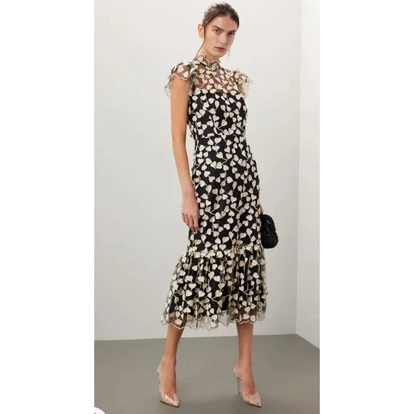 Shoshanna Black and White Chiffon Liberty Dress Size 2 - Picture 1 of 10